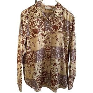 Lemongrass Long Sleeve Floral Cream Brown Shirt L